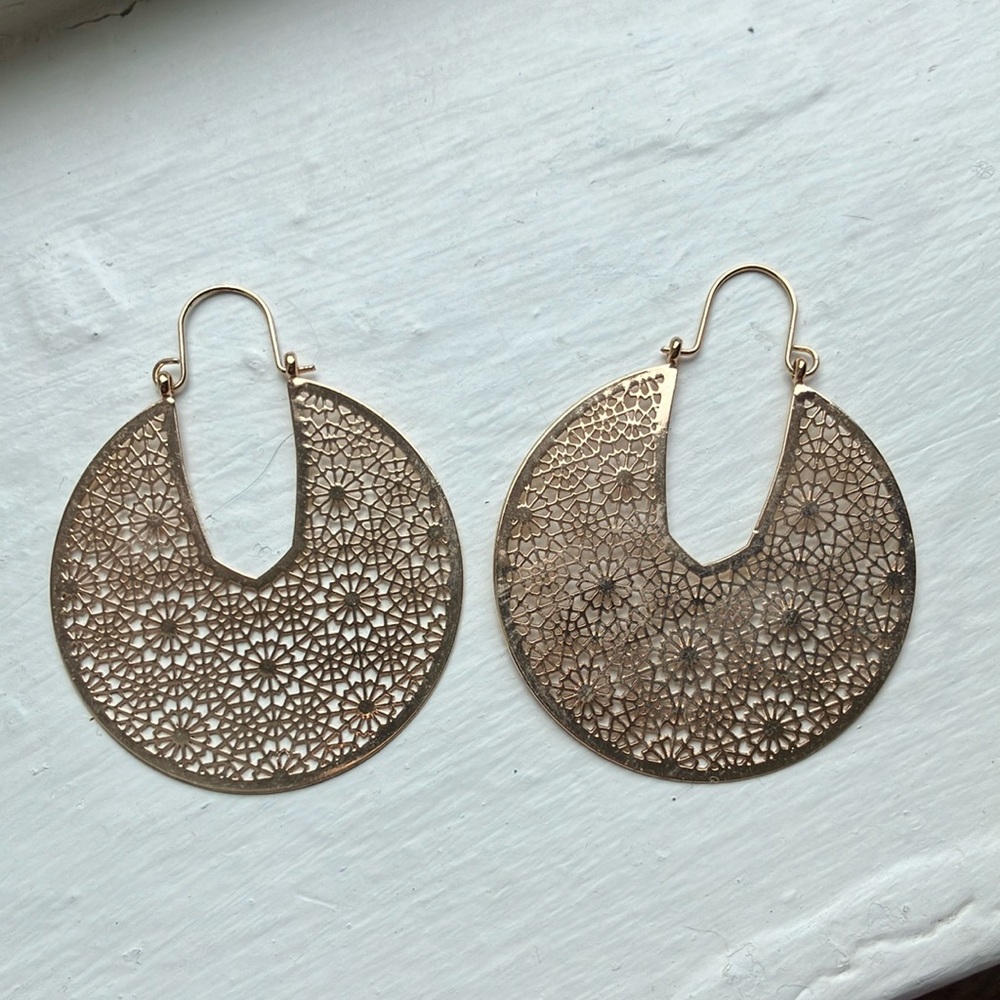 Gold Bohemian Statement Earrings with Intricate Cutouts